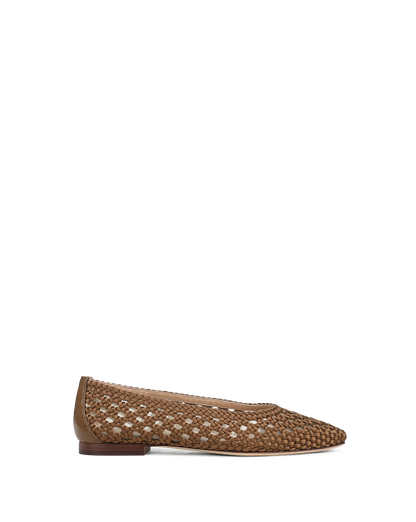 Veronica Beard | Cienna Woven Satin Flat in Chestnut Brown Chestnut