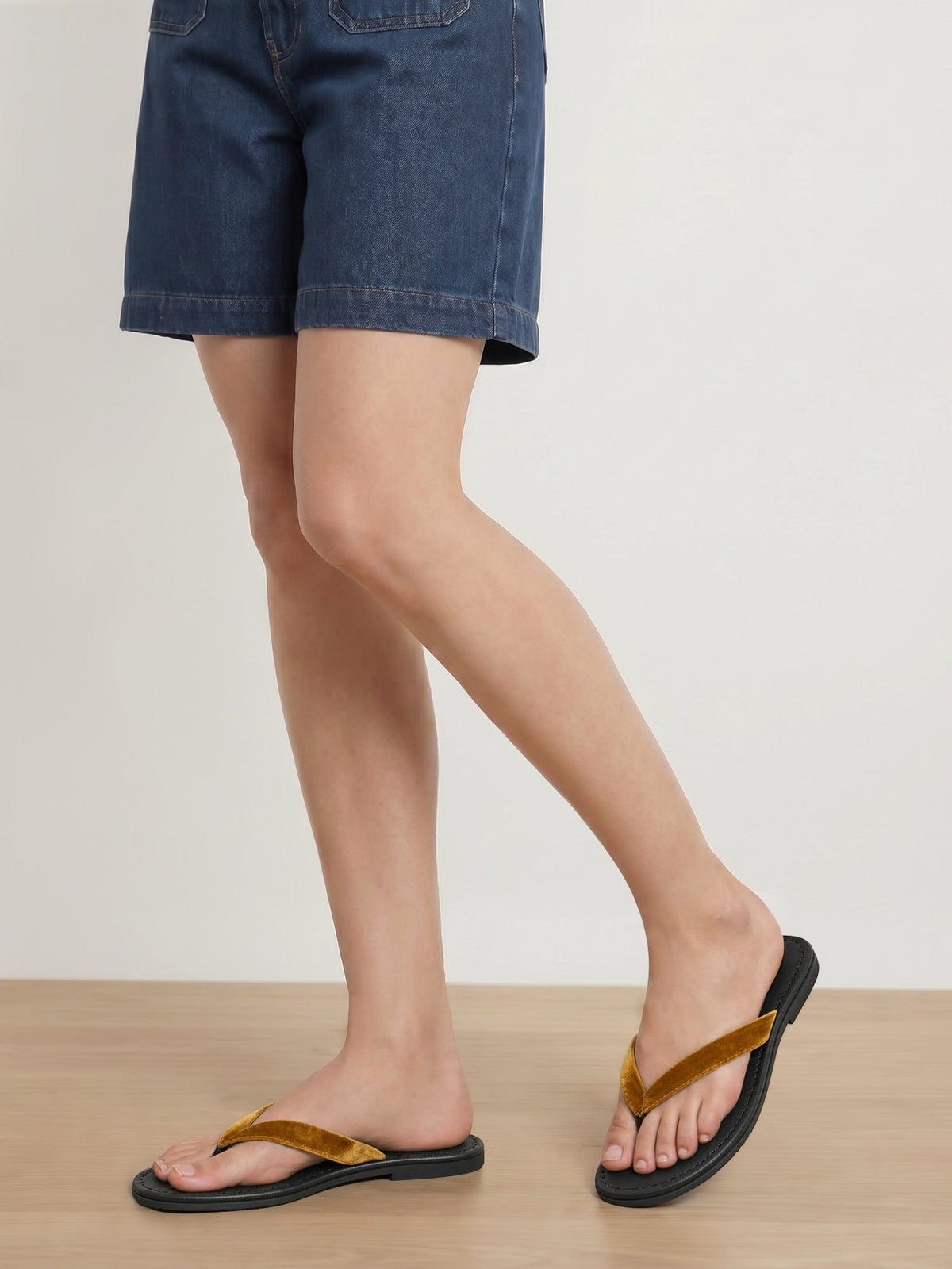 Veronica Beard | Clea Velvet Flip-Flop Sandal in Mustard Yellow Mustard Yellow