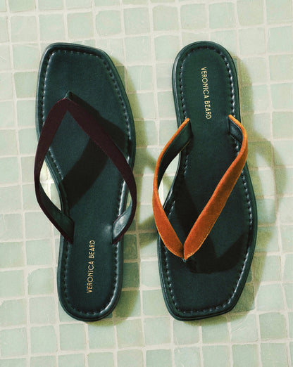 Veronica Beard | Clea Velvet Flip-Flop Sandal in Mustard Yellow Mustard Yellow