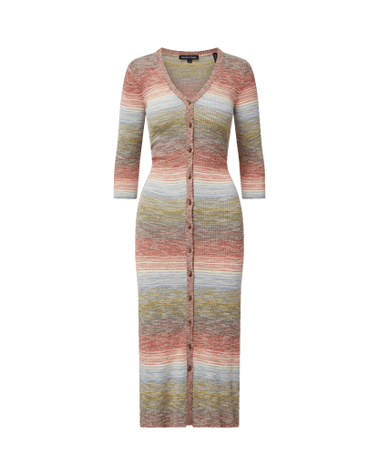 Veronica Beard | Tavielle Knit Midi Dress in Orange Flame/Mustard Multi Orange Flame/Mustard Multi