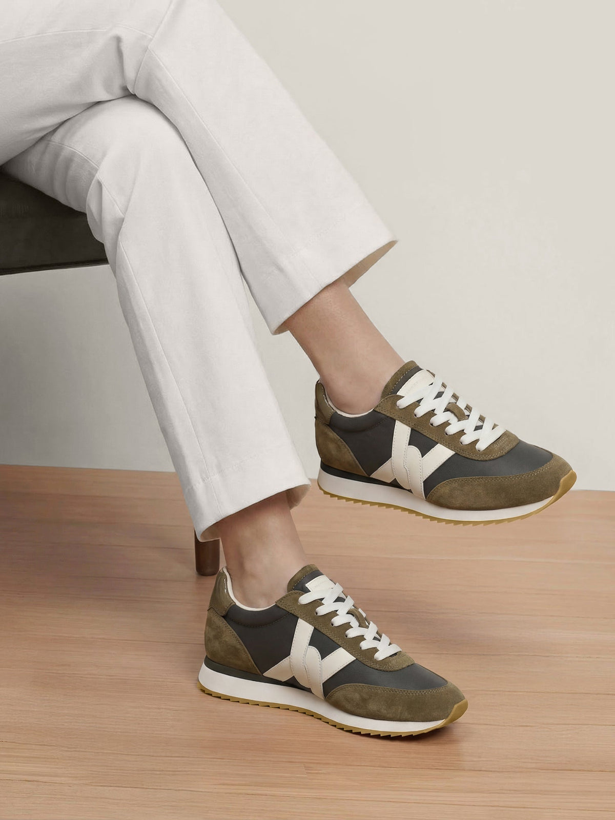 Veronica Beard | Penrose Sneaker in Green Suede & Grey Nylon Loden/Fennel Loden/Fennel