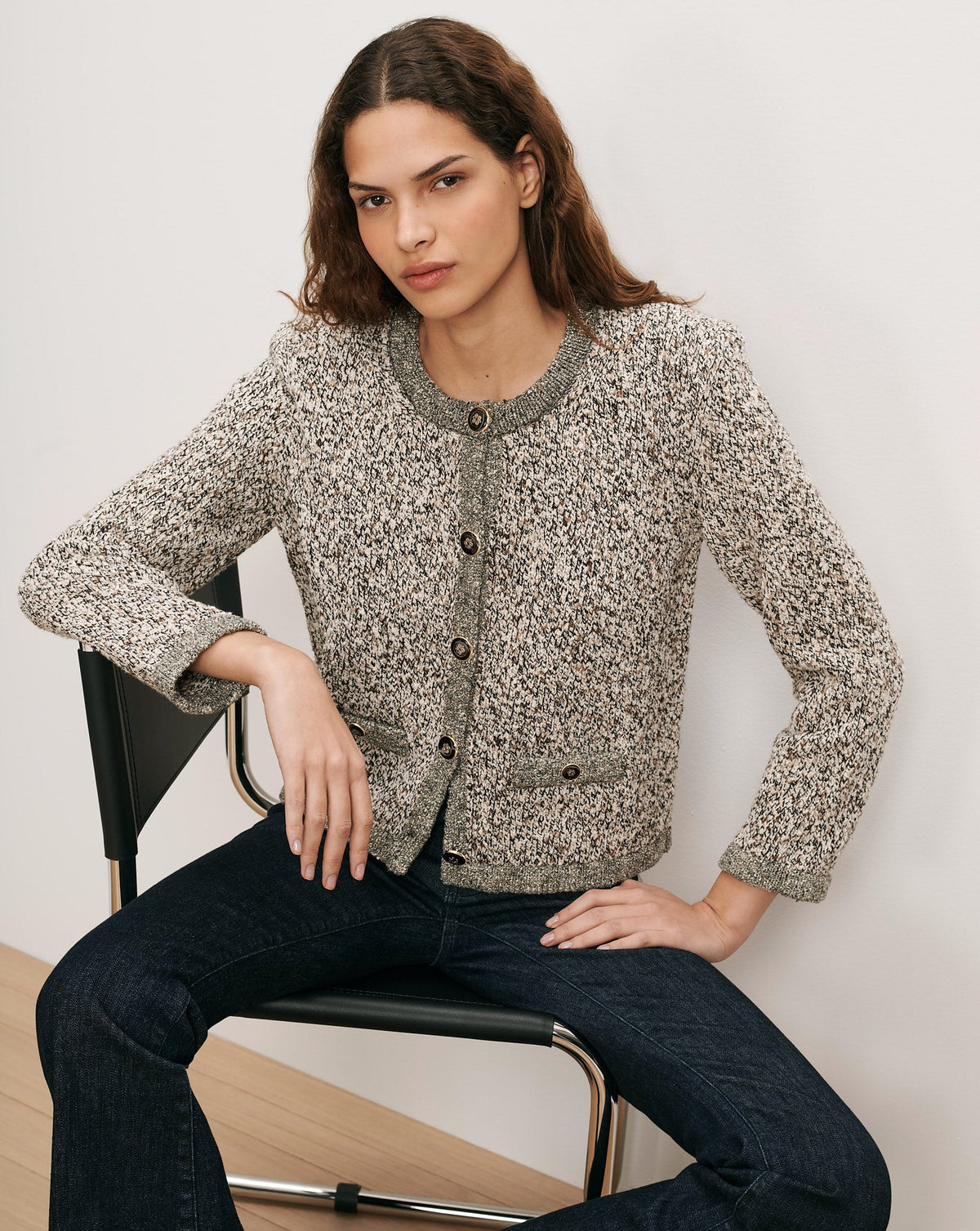 Veronica Beard | Rexton Cardigan in Speckled Off-White Dove Multi Dove White Multi