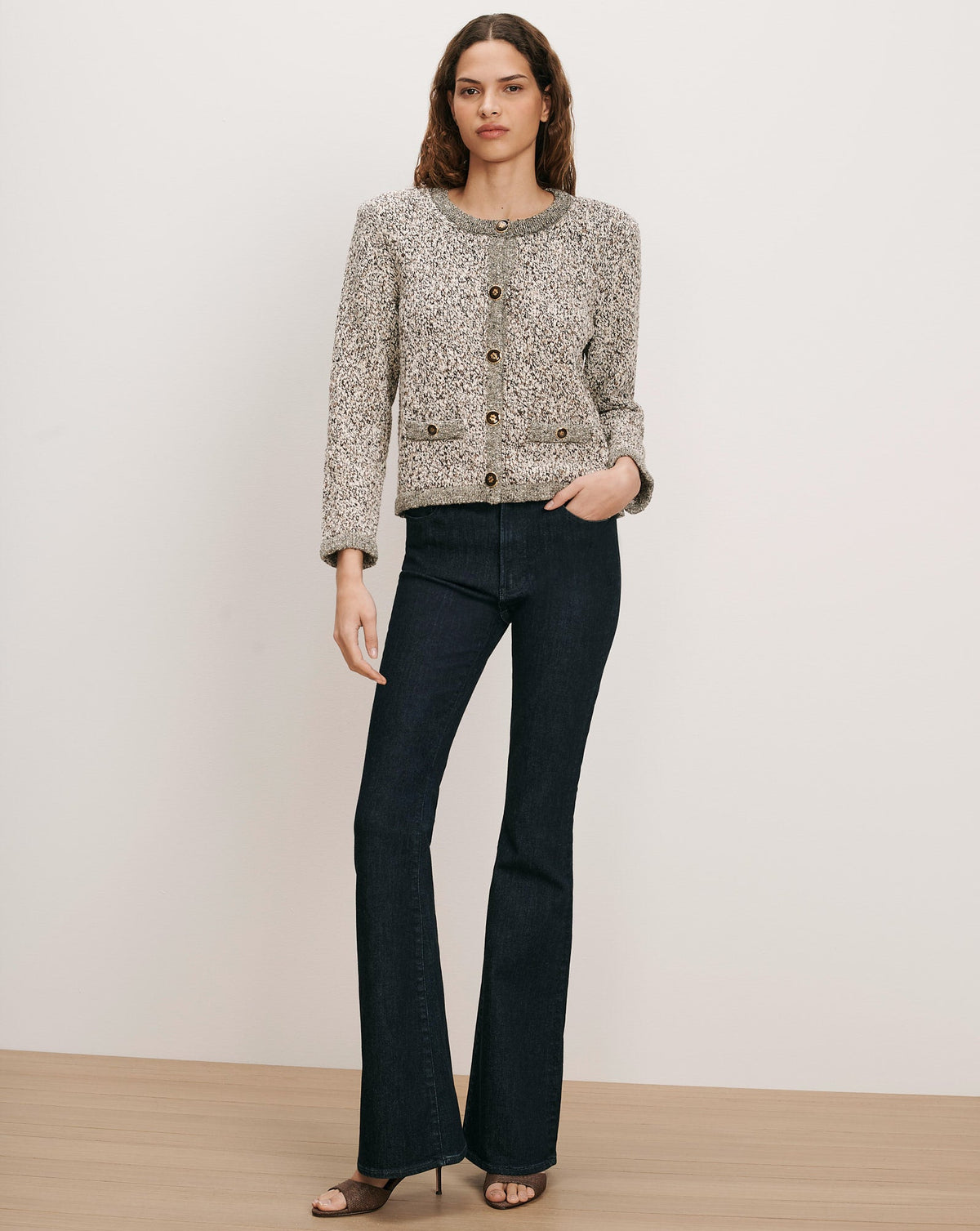 Veronica Beard | Rexton Cardigan in Speckled Off-White Dove Multi Dove White Multi
