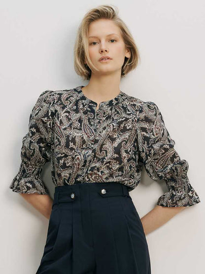 Veronica Beard | Ashlynn Paisley Blouse in Navy Multi Navy Multi