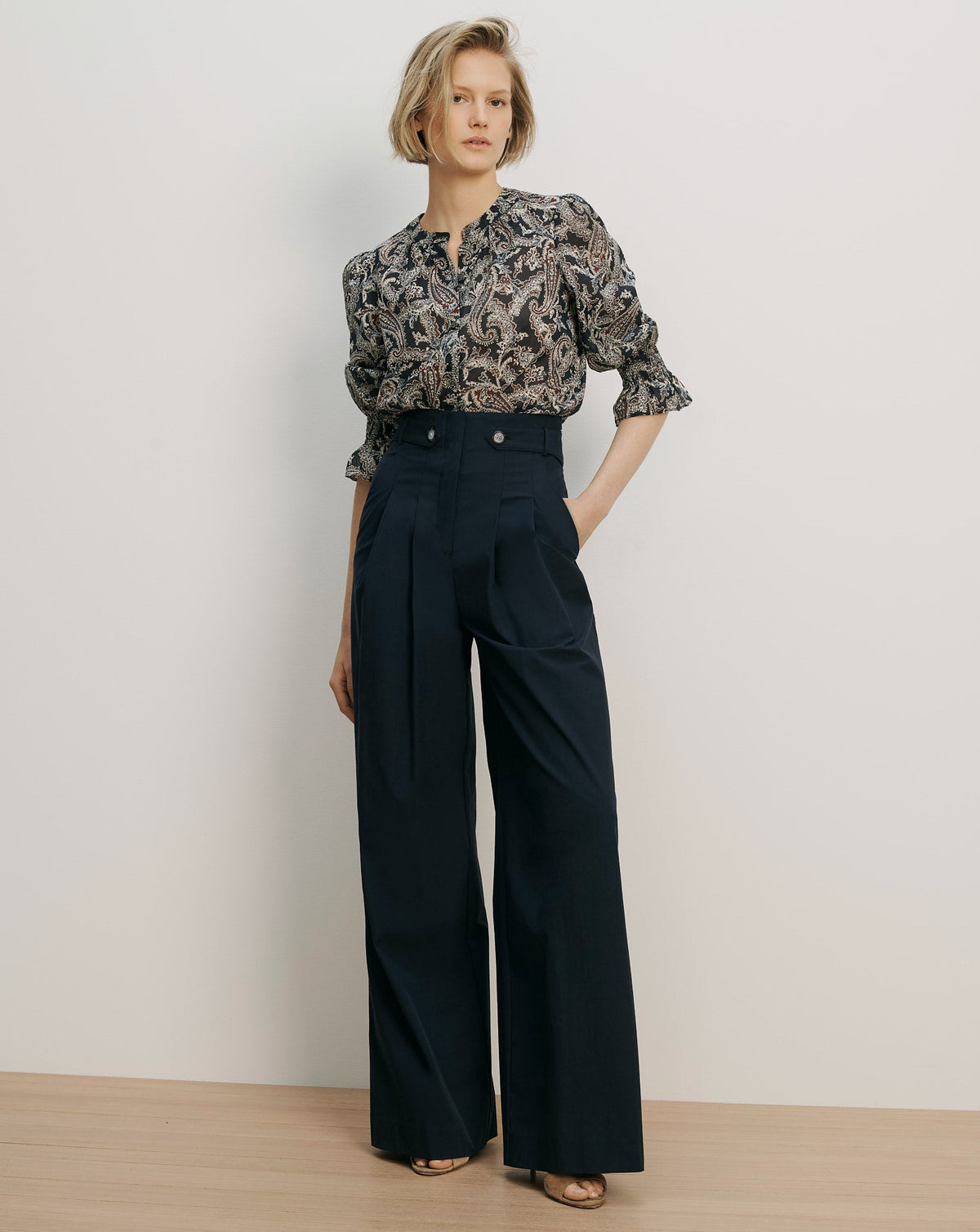 Veronica Beard | Ashlynn Paisley Blouse in Navy Multi Navy Multi