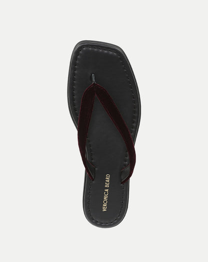 Veronica Beard | Clea Velvet Flip-Flop Sandal in Burgundy Pinot Noir Pinot Noir
