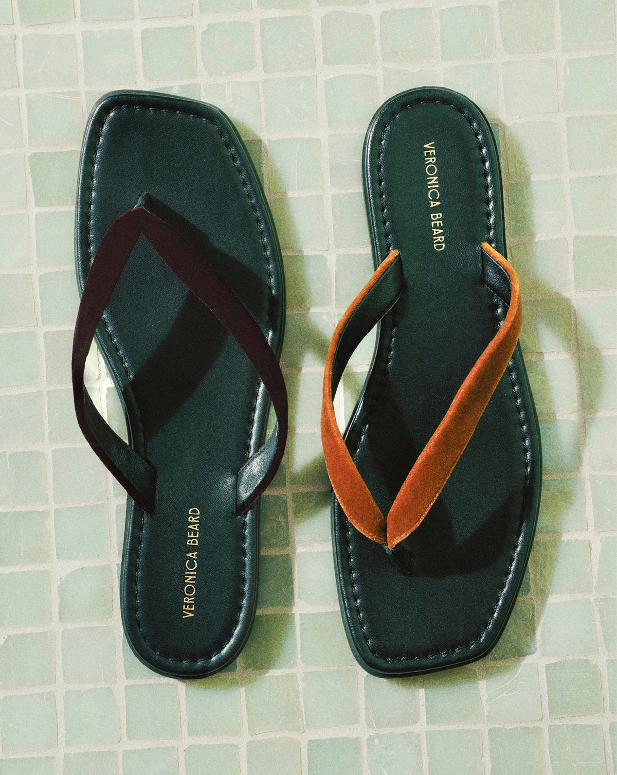 Veronica Beard | Clea Velvet Flip-Flop Sandal in Burgundy Pinot Noir Pinot Noir