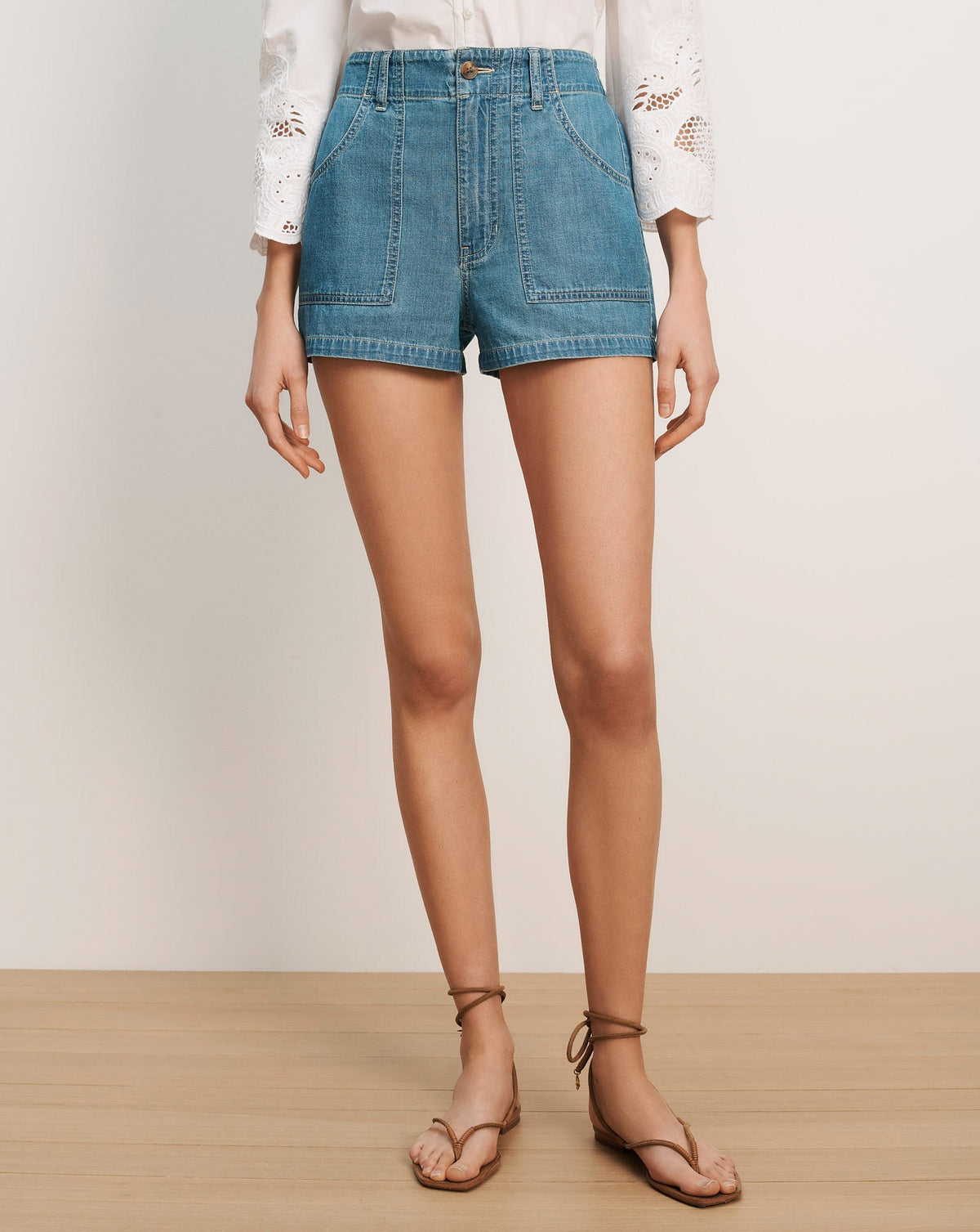 Veronica Beard | Sally Denim High-Waist Short in Blue Good Fortune
