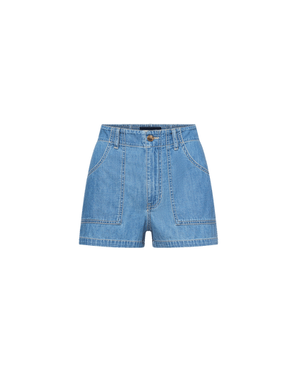 Veronica Beard | Sally Denim High-Waist Short in Blue Good Fortune