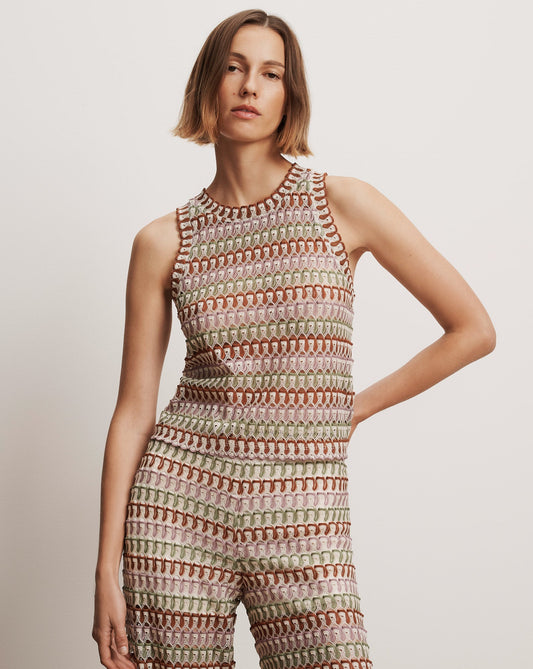 Veronica Beard | Rhett Crochet Tank Top in Deep Ochre/Dove White Multi Deep Ochre/Dove White Multi
