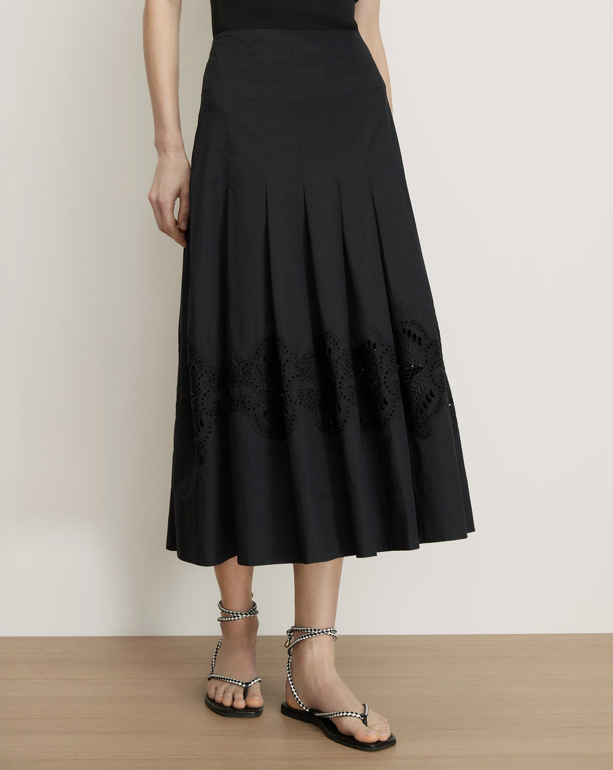 Veronica Beard | Fynnley Embroidered Midi Skirt in Black Black