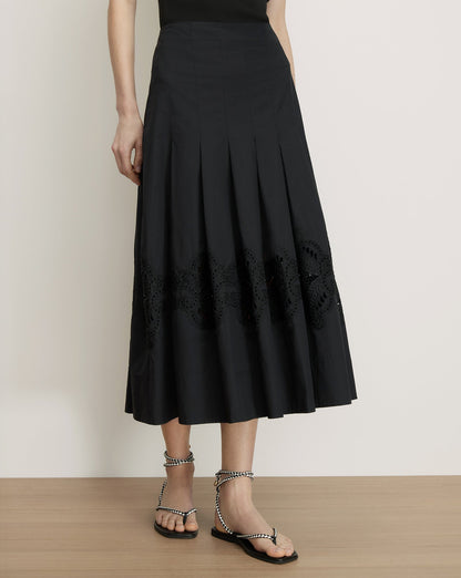 Veronica Beard | Fynnley Embroidered Midi Skirt in Black Black
