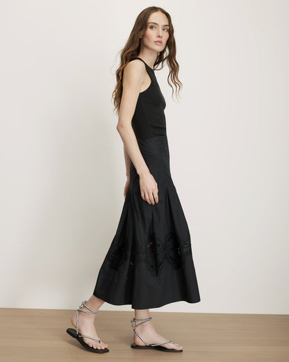 Veronica Beard | Fynnley Embroidered Midi Skirt in Black Black