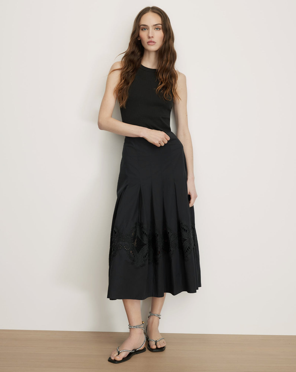 Veronica Beard | Fynnley Embroidered Midi Skirt in Black Black