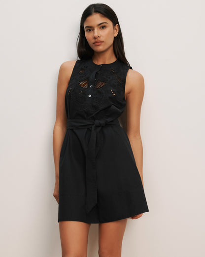 Veronica Beard | Haleem Eyelet Mini Dress in Black Black