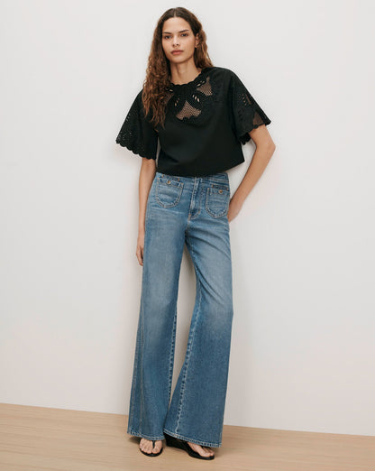 Veronica Beard | Errol Embroidered Top in Black Black