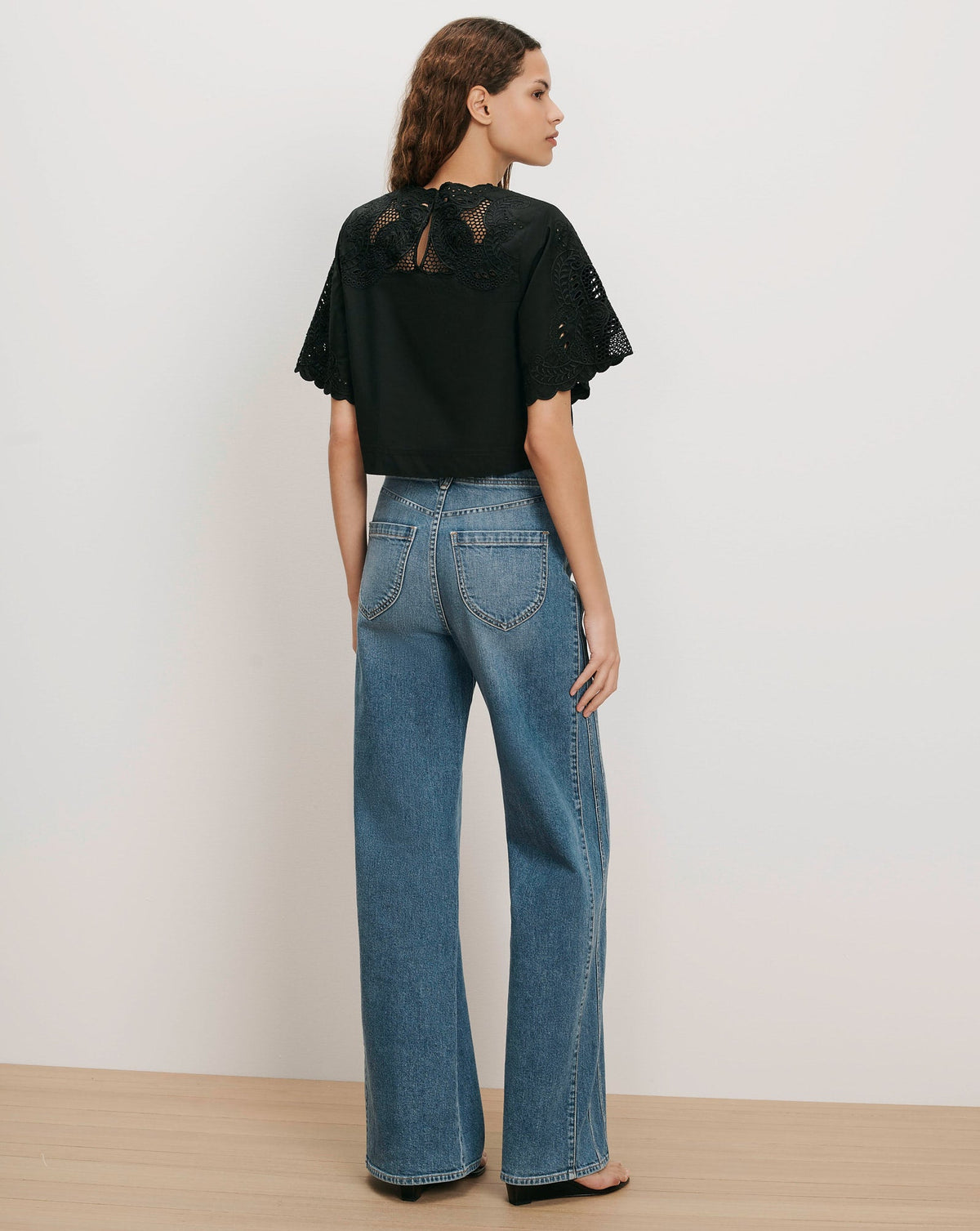 Veronica Beard | Errol Embroidered Top in Black Black