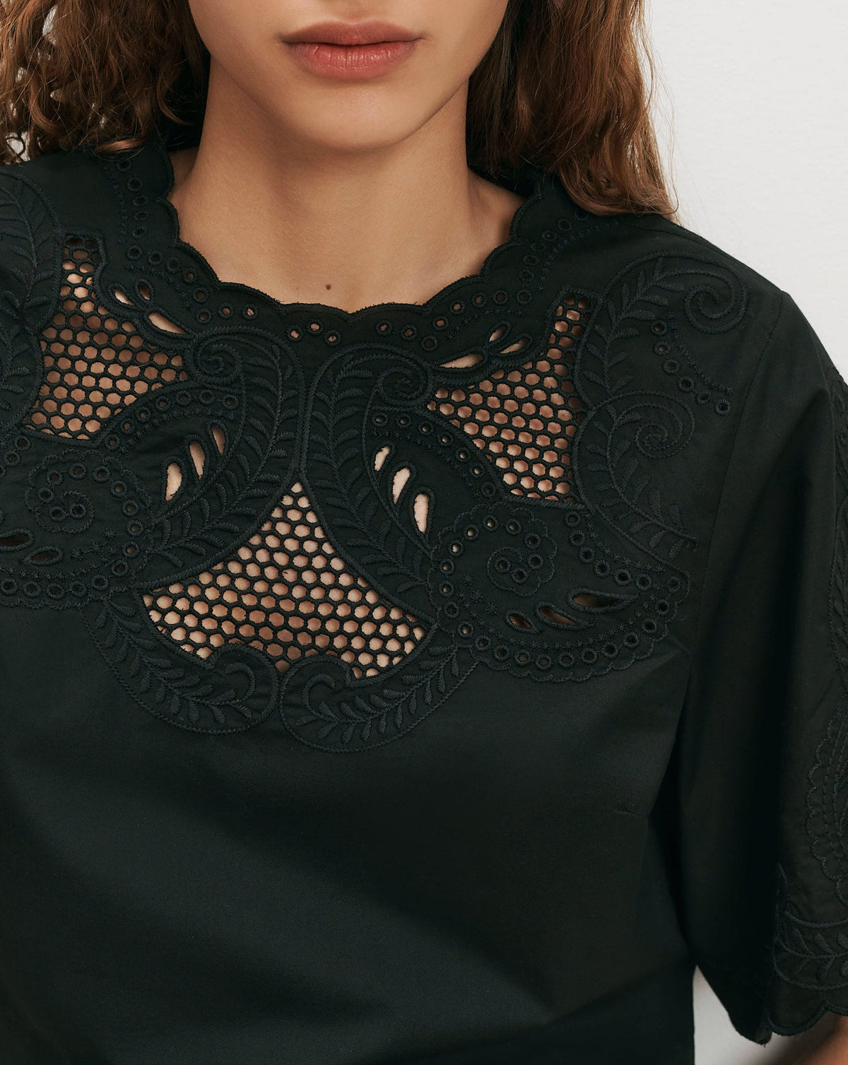 Veronica Beard | Errol Embroidered Top in Black Black