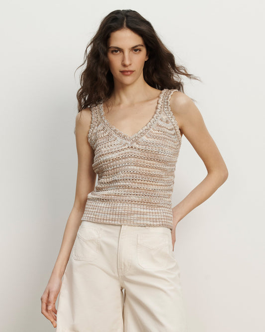 Veronica Beard | Selwyn Knit Tank Top in Beige Multi Beige Multi