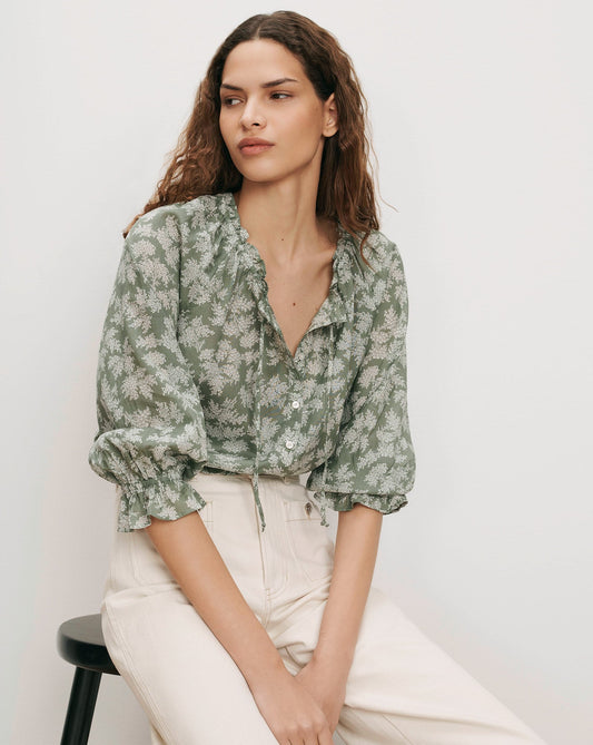 Veronica Beard | Williamsen Floral Blouse in Sage/Dove White Sage/Dove White
