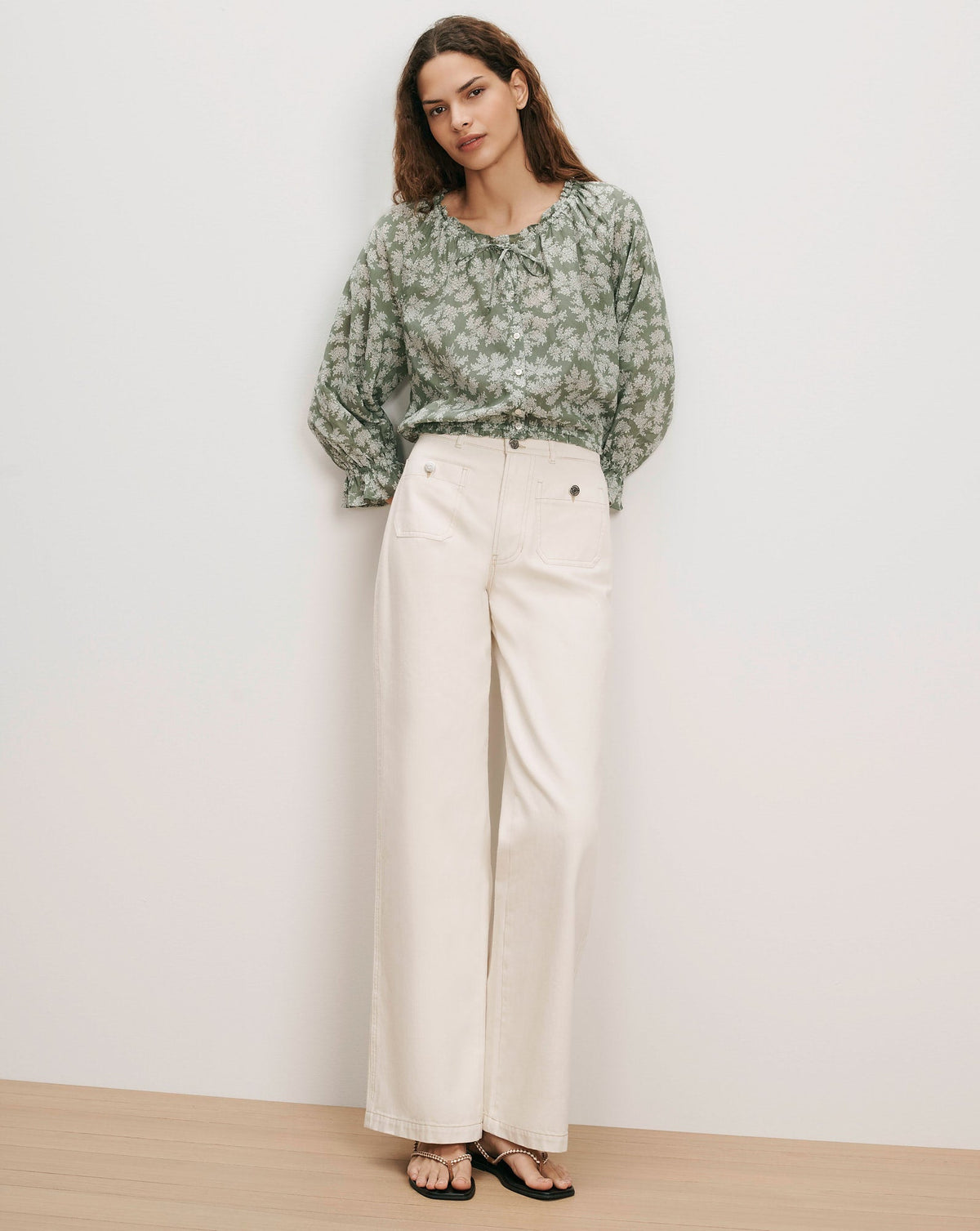 Veronica Beard | Williamsen Floral Blouse in Sage/Dove White Sage/Dove White