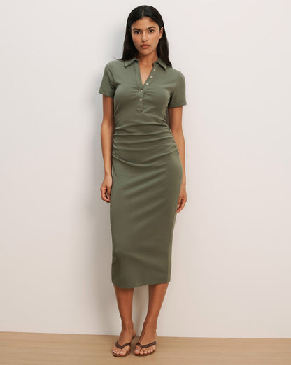 Veronica Beard | Besser Polo Midi Dress in Stone Army Green Stone Army
