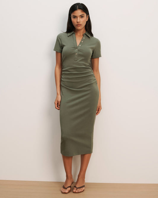 Veronica Beard | Besser Polo Midi Dress in Stone Army Green Stone Army