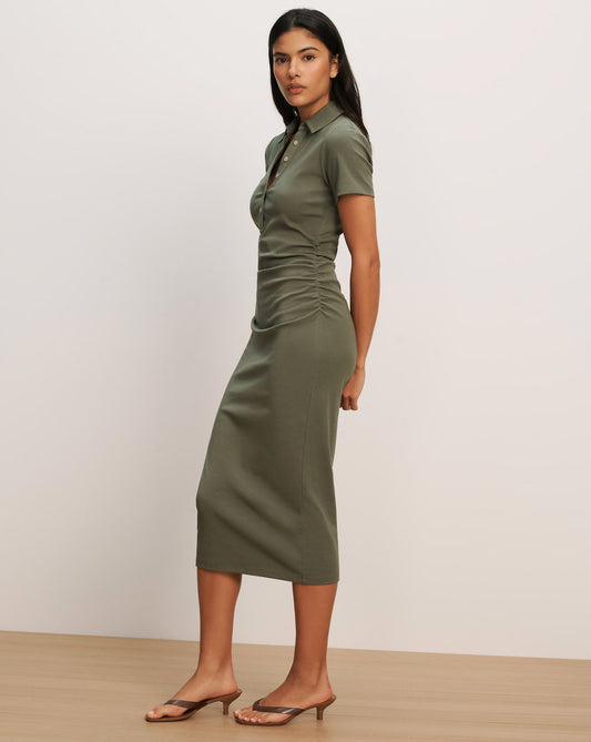 Veronica Beard | Besser Polo Midi Dress in Stone Army Green Stone Army