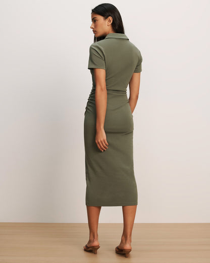 Veronica Beard | Besser Polo Midi Dress in Stone Army Green Stone Army