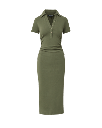 Veronica Beard | Besser Polo Midi Dress in Stone Army Green Stone Army