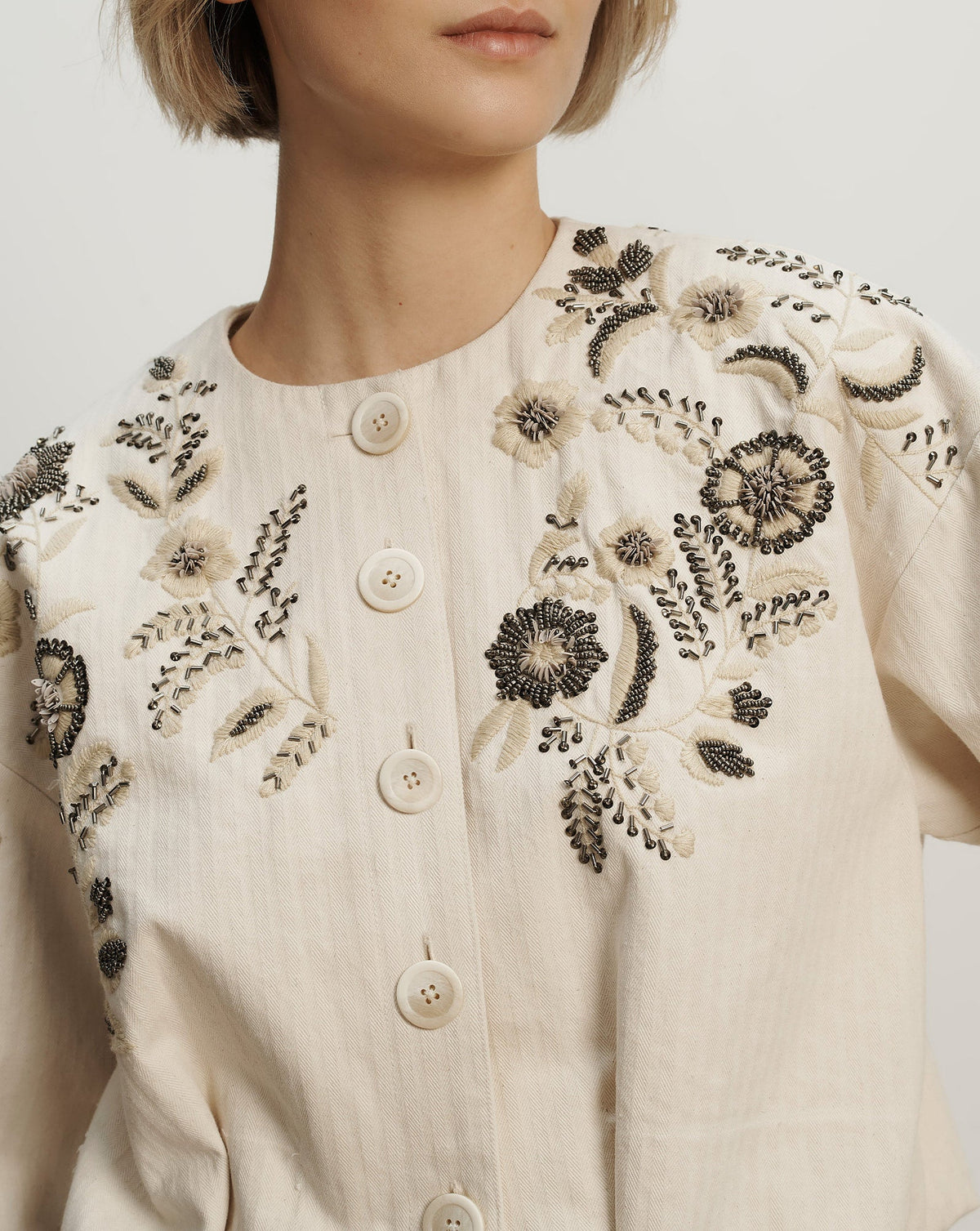 Veronica Beard | Emeren Embroidered Jacket in Ecru Ecru