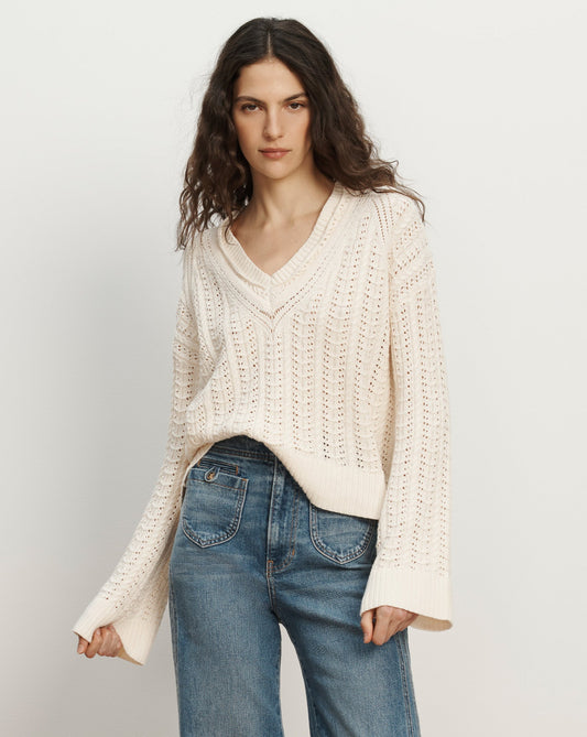 Veronica Beard | Deveraux Pointelle Sweater in Cream Ecru Ecru