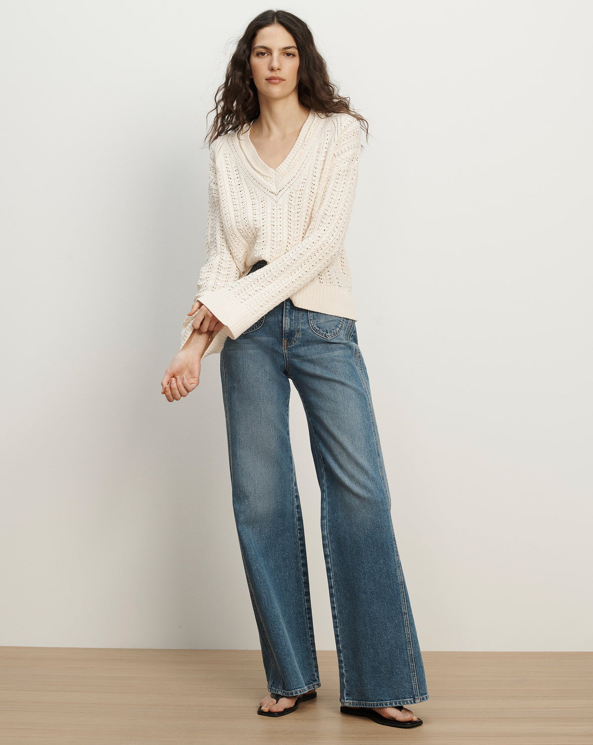 Veronica Beard | Deveraux Pointelle Sweater in Cream Ecru Ecru