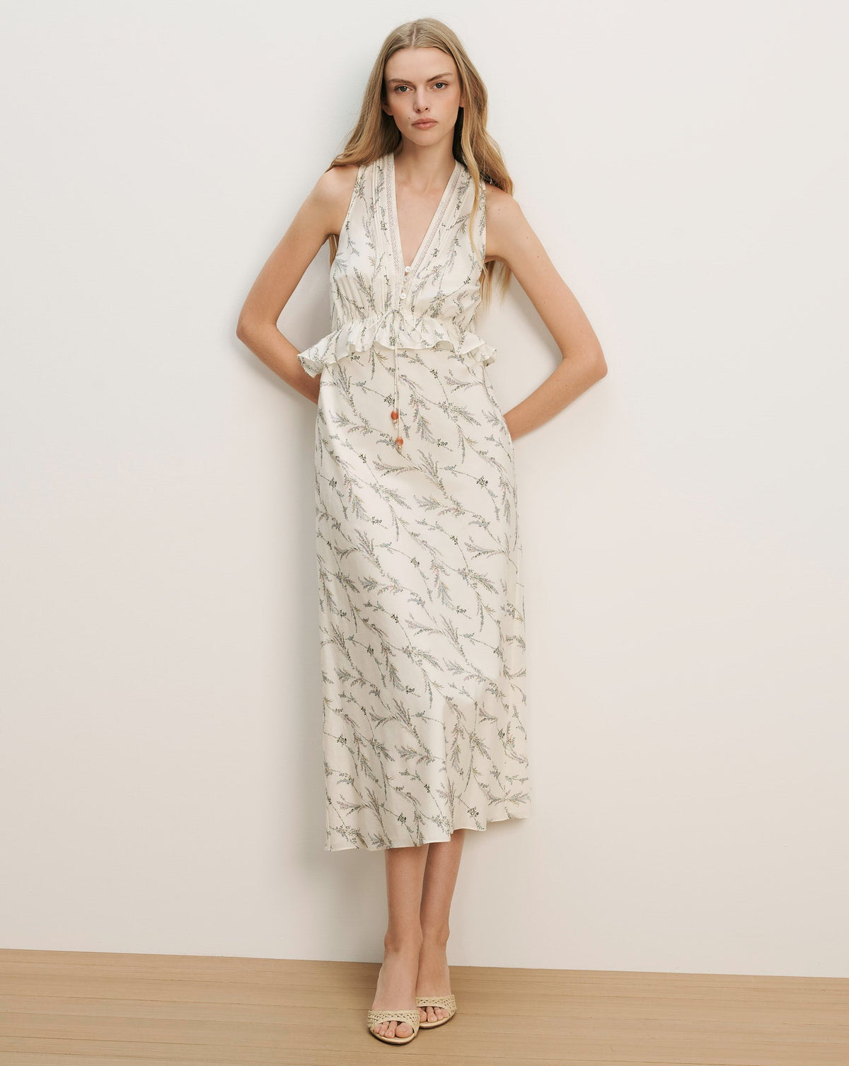 Veronica Beard | Dominick Floral Midi Dress in Dove White Multi Dove White Multi