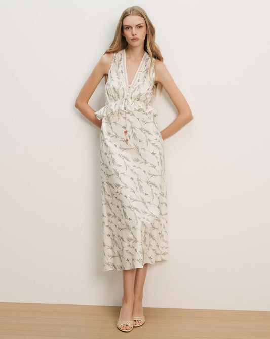 Veronica Beard | Dominick Floral Midi Dress in Dove White Multi Dove White Multi
