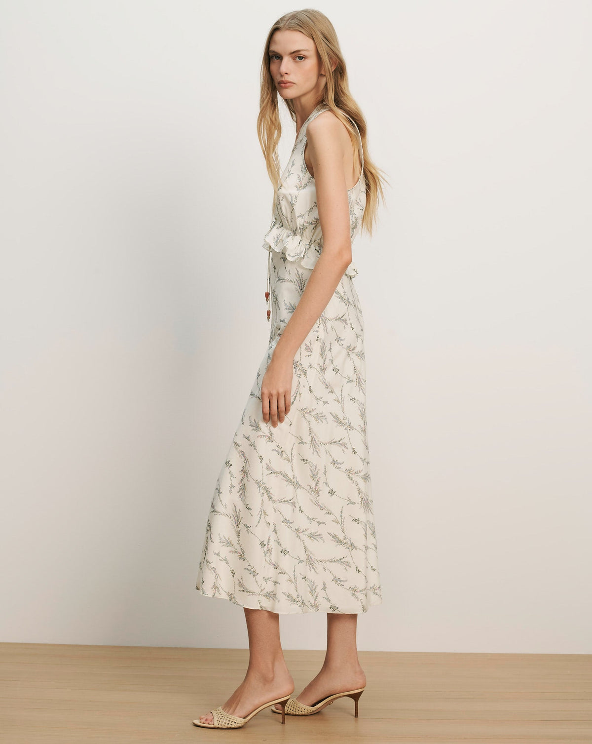 Veronica Beard | Dominick Floral Midi Dress in Dove White Multi Dove White Multi