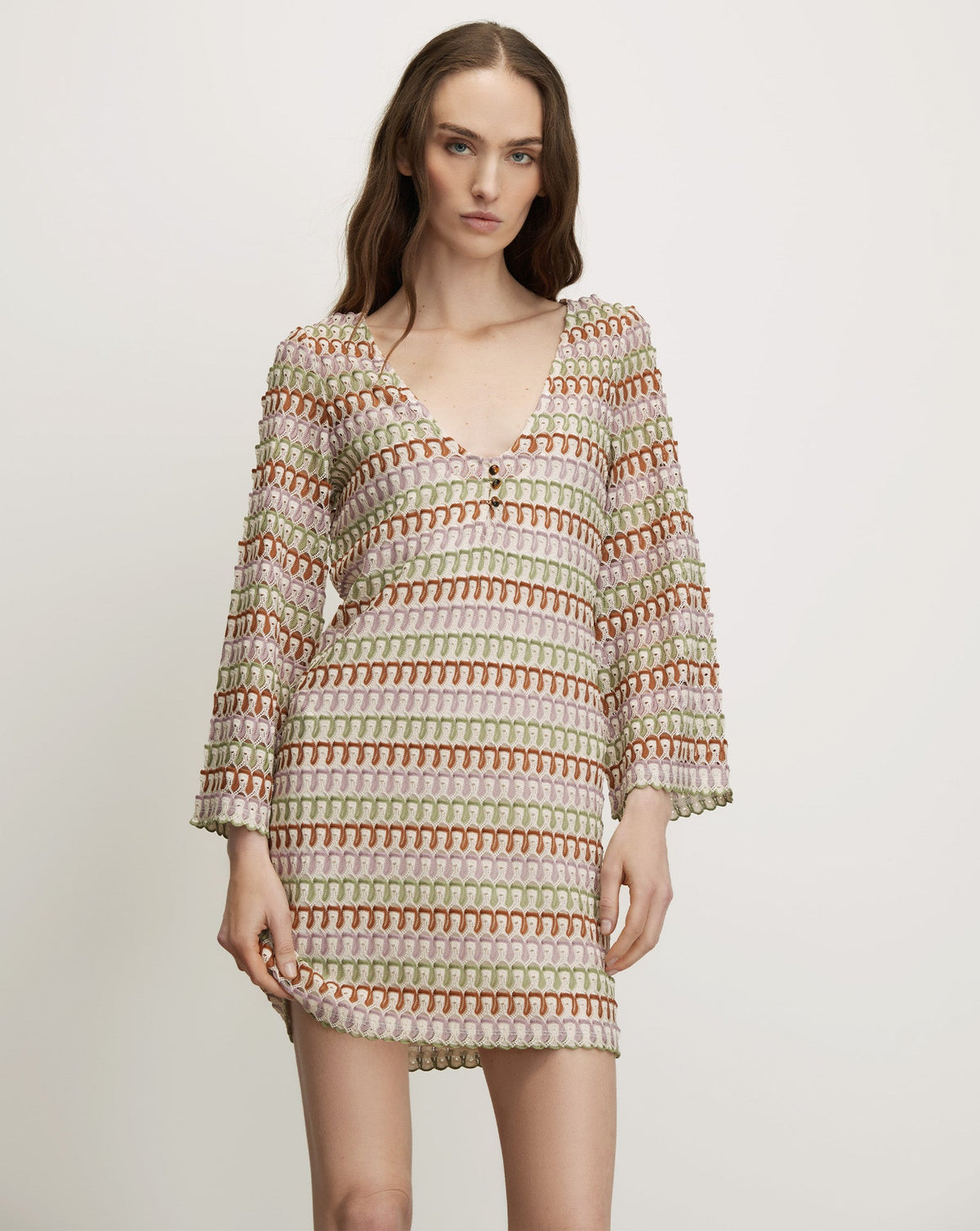 Veronica Beard | Novien Crochet Mini Dress in Deep Ochre/Dove White Multi Deep Ochre/Dove White Multi