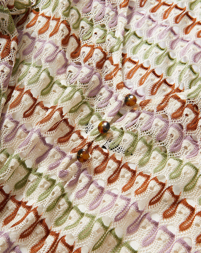 Veronica Beard | Novien Crochet Mini Dress in Deep Ochre/Dove White Multi Deep Ochre/Dove White Multi