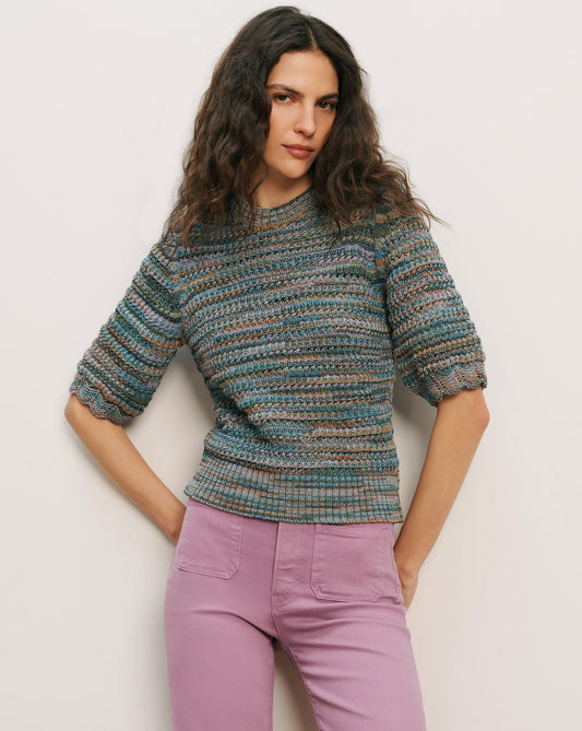 Veronica Beard | Merivale Half-Sleeve Sweater in Blue Multi Stone Army Multi