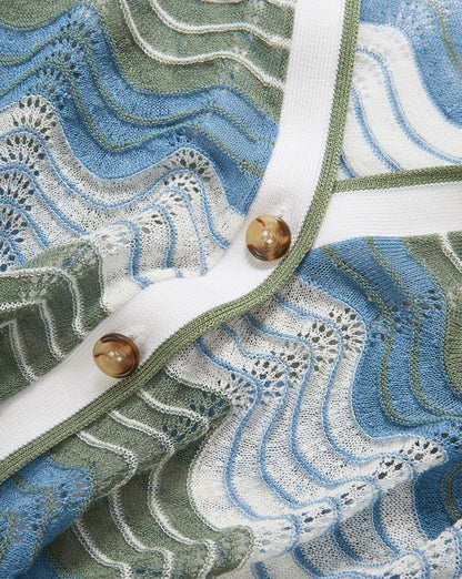 Veronica Beard | Laurinor Linen-Blend Cardigan in Dove White/Sage/Blue River Dove White/Sage/Blue River