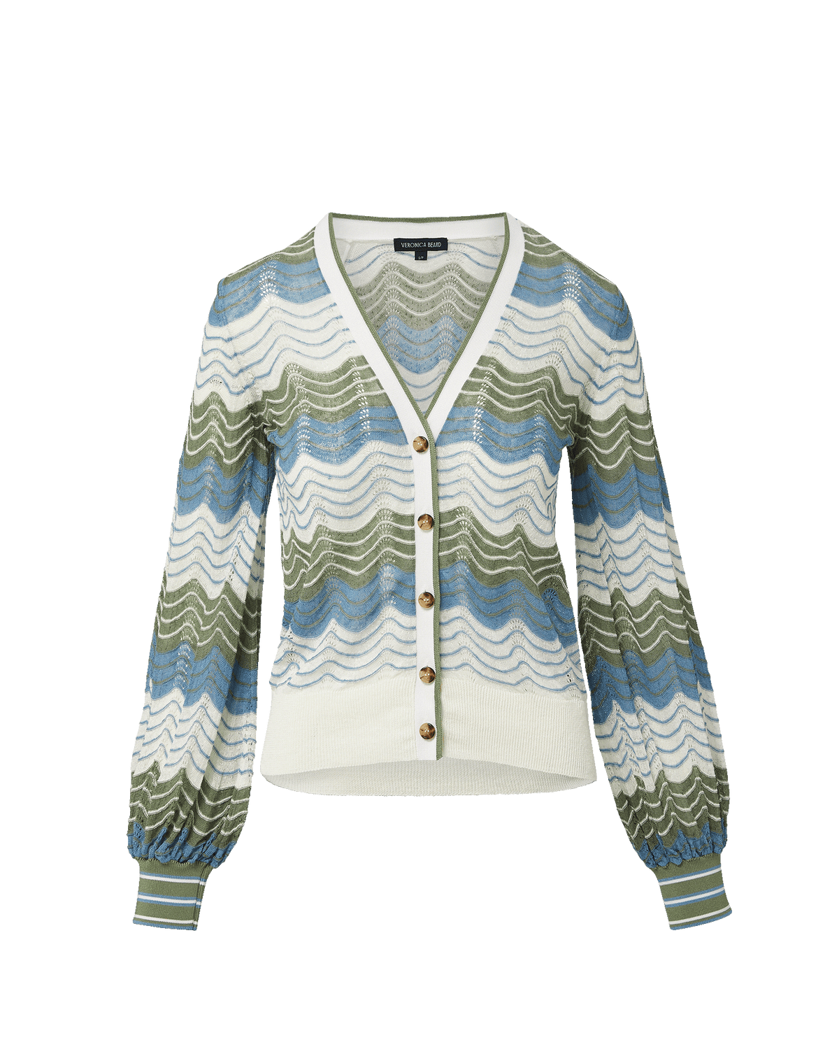 Veronica Beard | Laurinor Linen-Blend Cardigan in Dove White/Sage/Blue River Dove White/Sage/Blue River