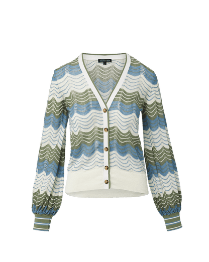 Veronica Beard | Laurinor Linen-Blend Cardigan in Dove White/Sage/Blue River Dove White/Sage/Blue River