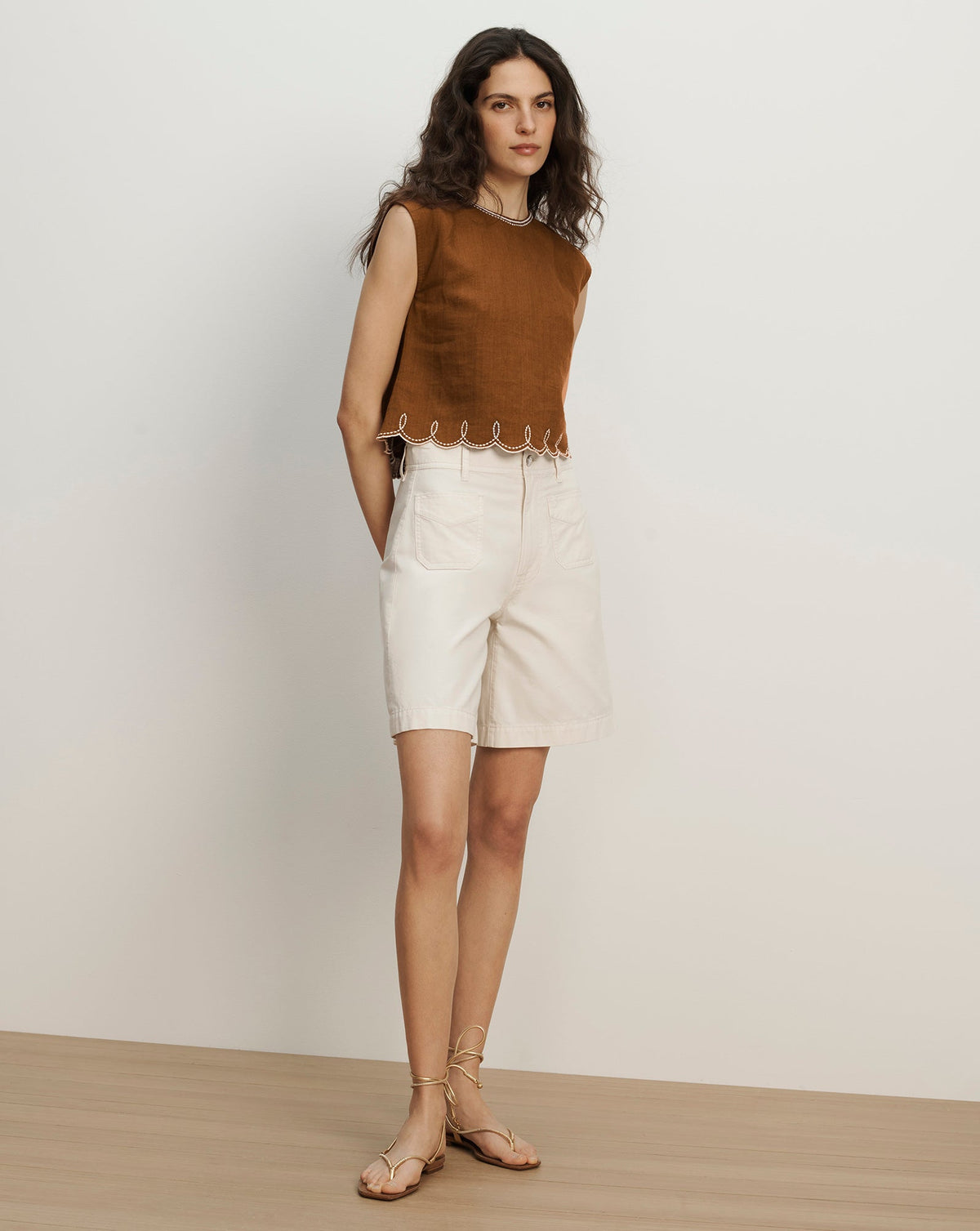 Veronica Beard | Kessan Linen Top in Light Brown Deep Ochre