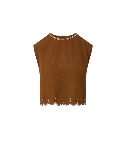 Veronica Beard | Kessan Linen Top in Light Brown Deep Ochre
