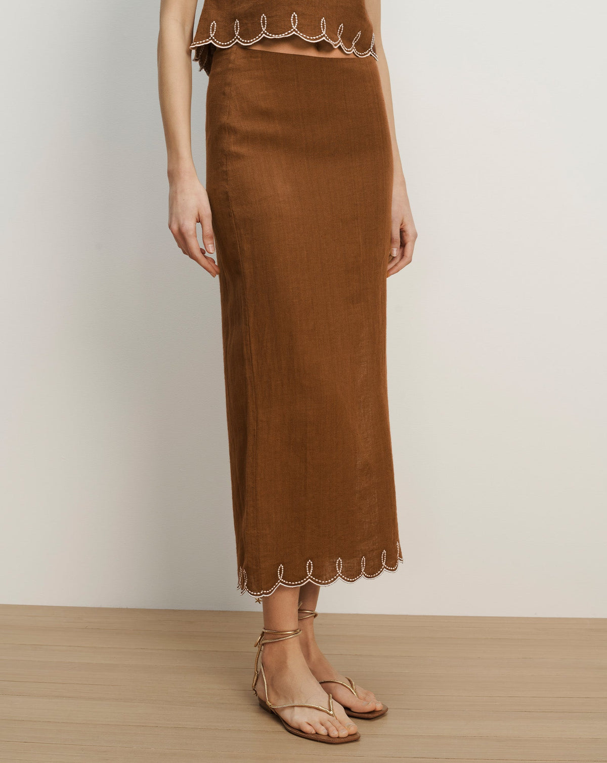 Veronica Beard | Malou Linen Maxi Skirt in Light Brown Deep Ochre