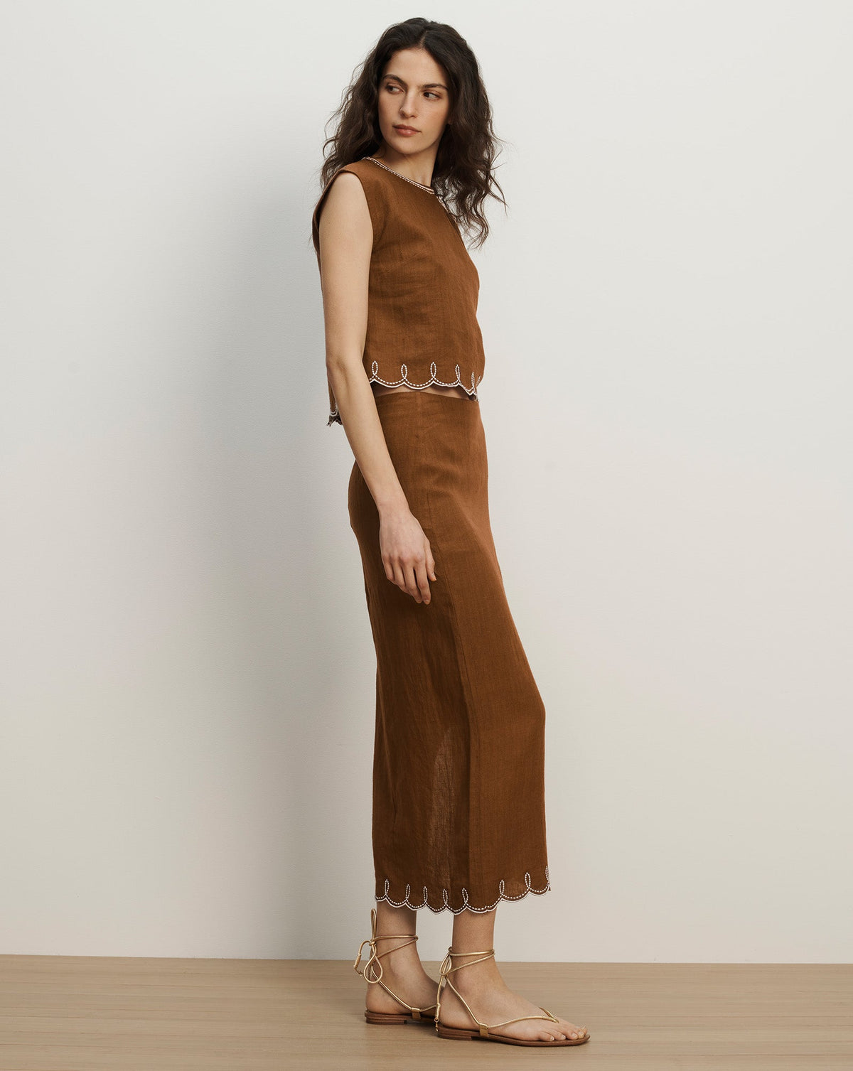 Veronica Beard | Malou Linen Maxi Skirt in Light Brown Deep Ochre