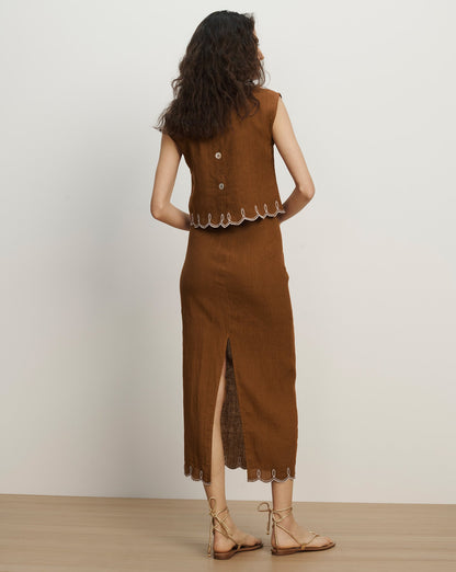 Veronica Beard | Malou Linen Maxi Skirt in Light Brown Deep Ochre