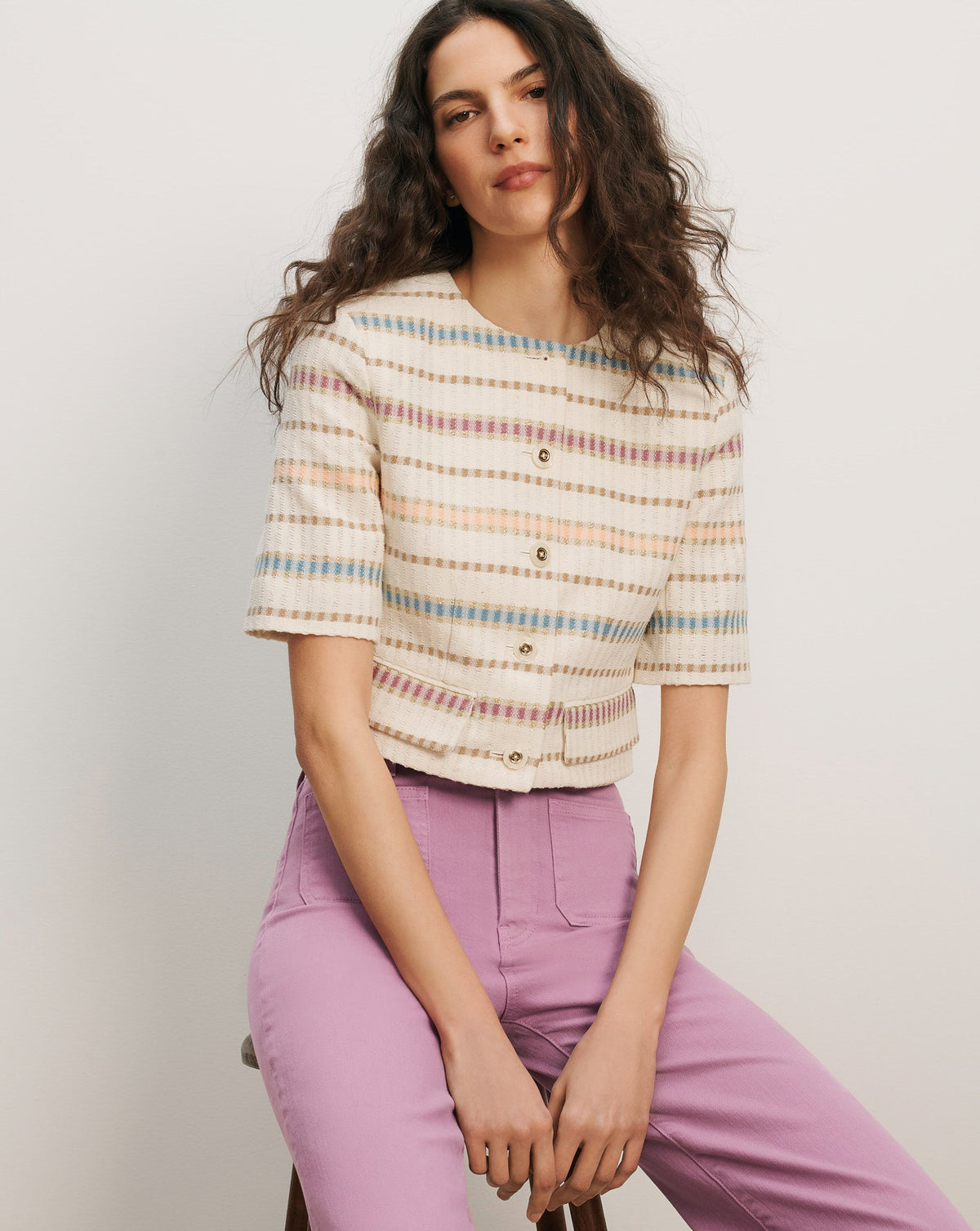 Veronica Beard | Orville Striped Lady Jacket in Ecru Multi Ecru Multi