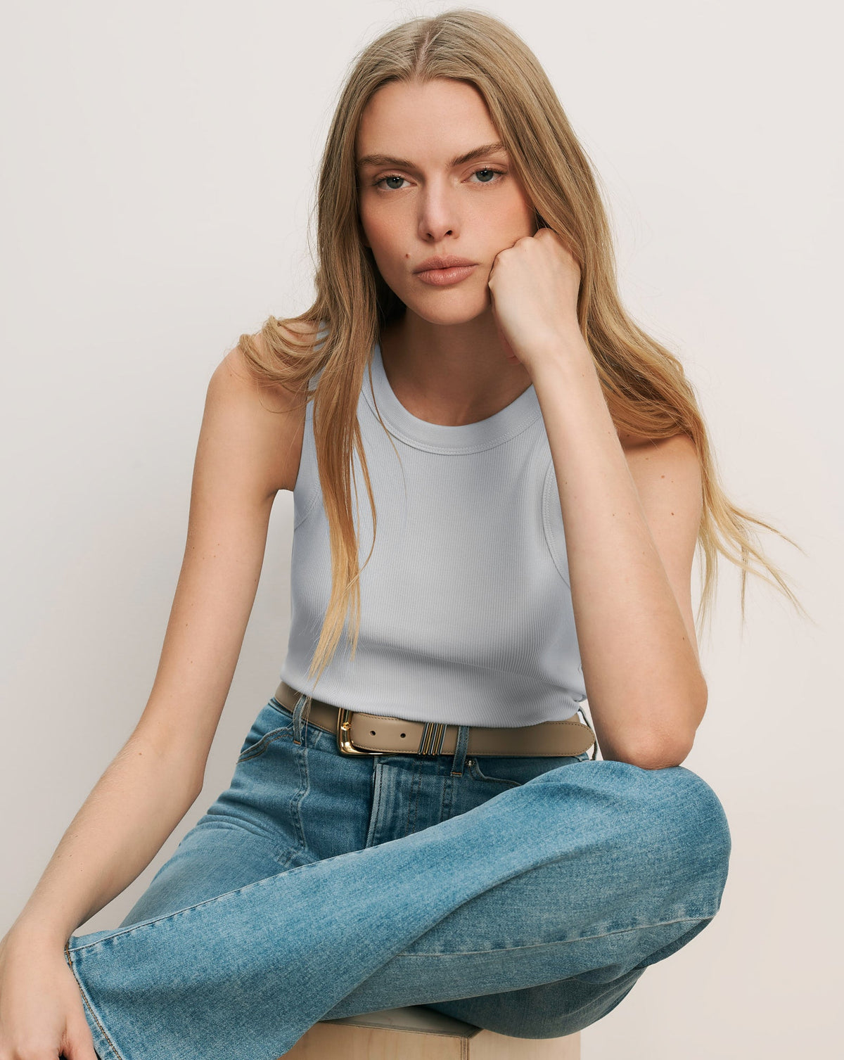 Veronica Beard | Jordyn Cropped Tank Top in Light Blue River Mist