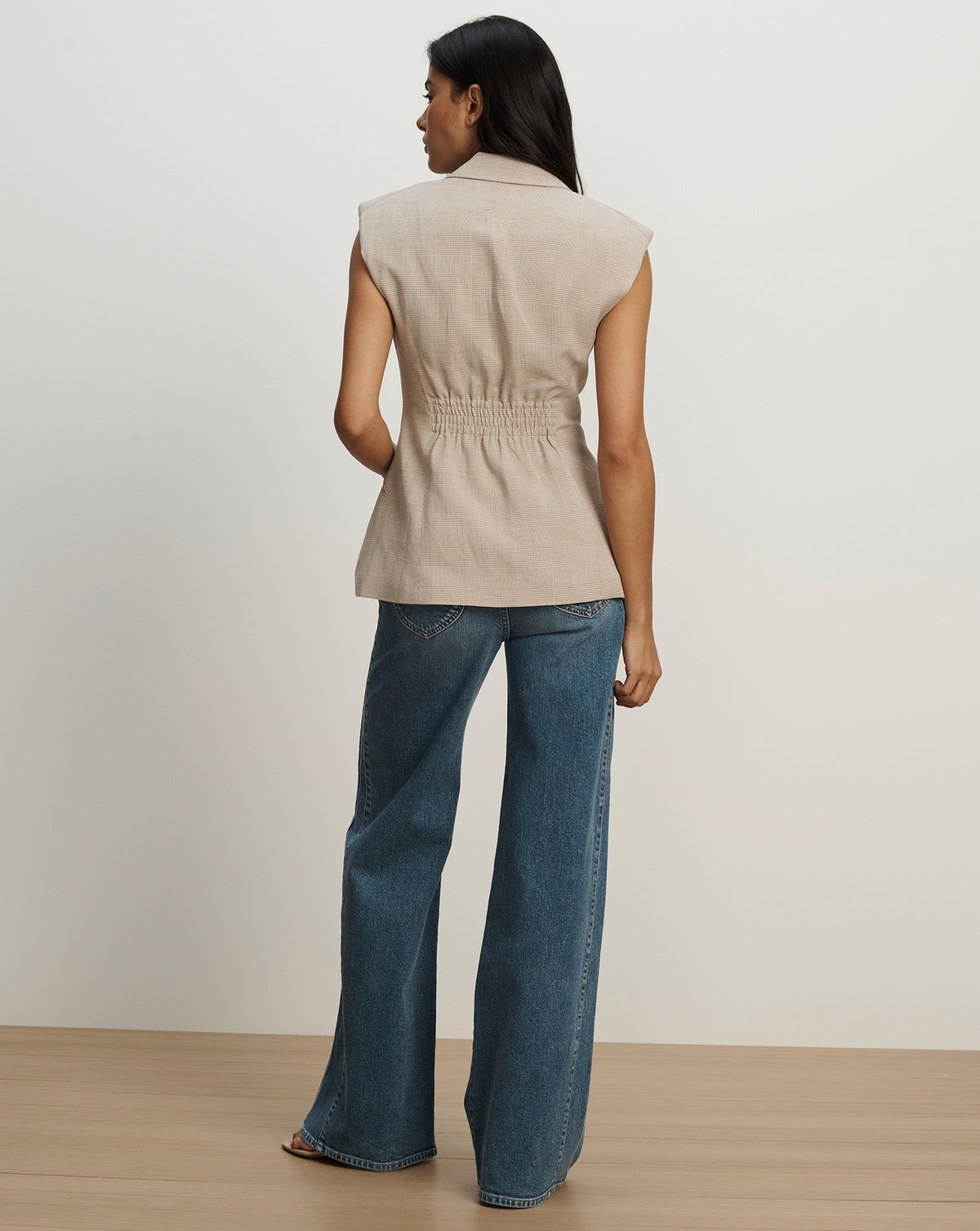 Veronica Beard | Sorenne Plaid Vest in Beige Dark Acorn/Dove White